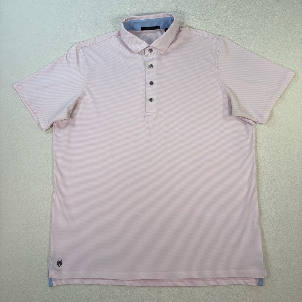 Greyson Polo Men's XL Pink Stripe Stretch Golf‎ Performance Wolf Logo Shirt
